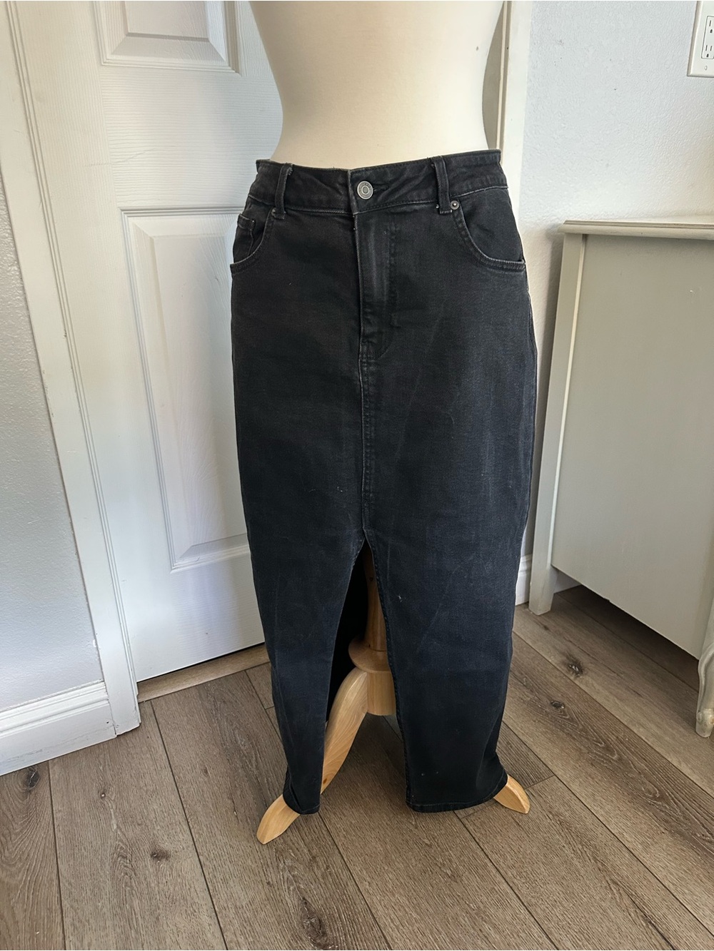 ASOS Black Denim Maxi Skirt with Front Slit